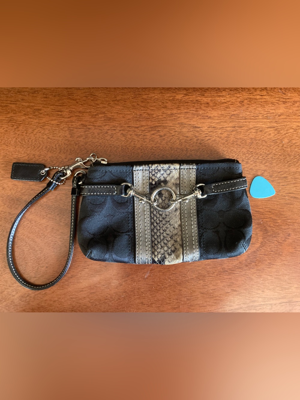 Coach Hampton Signature Python Stripe Wristlet 7”